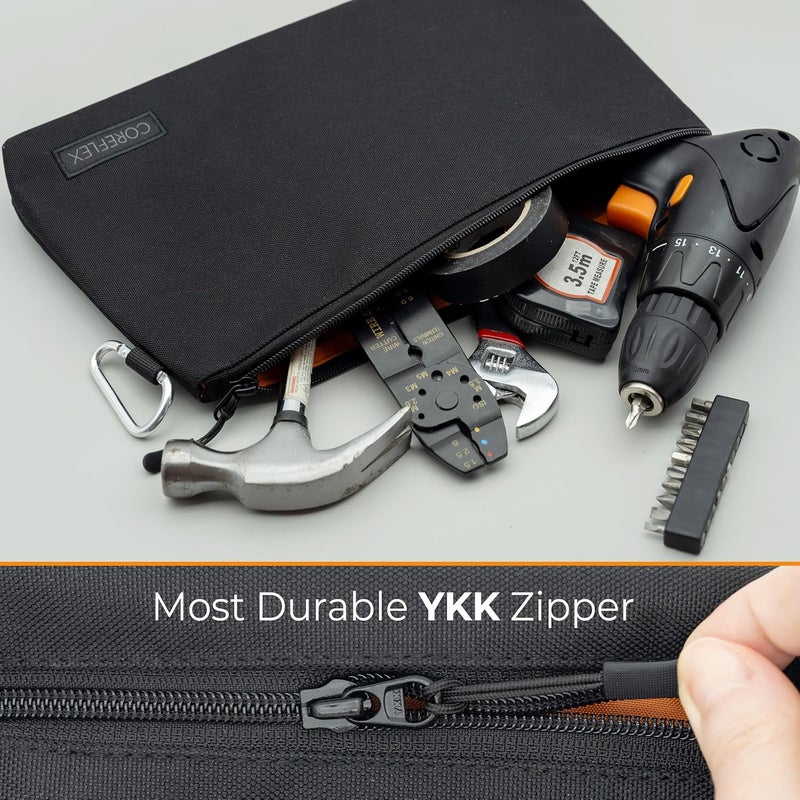 COREFLEX Premium Tool Pouch Zipper Bag, Small Tool Bag, Multipurpose Storage pouch, Heavy duty Flat Bottom Tool bag with YKK Zipper (6 pack Combo mixed size Black &Grey) - Image 4